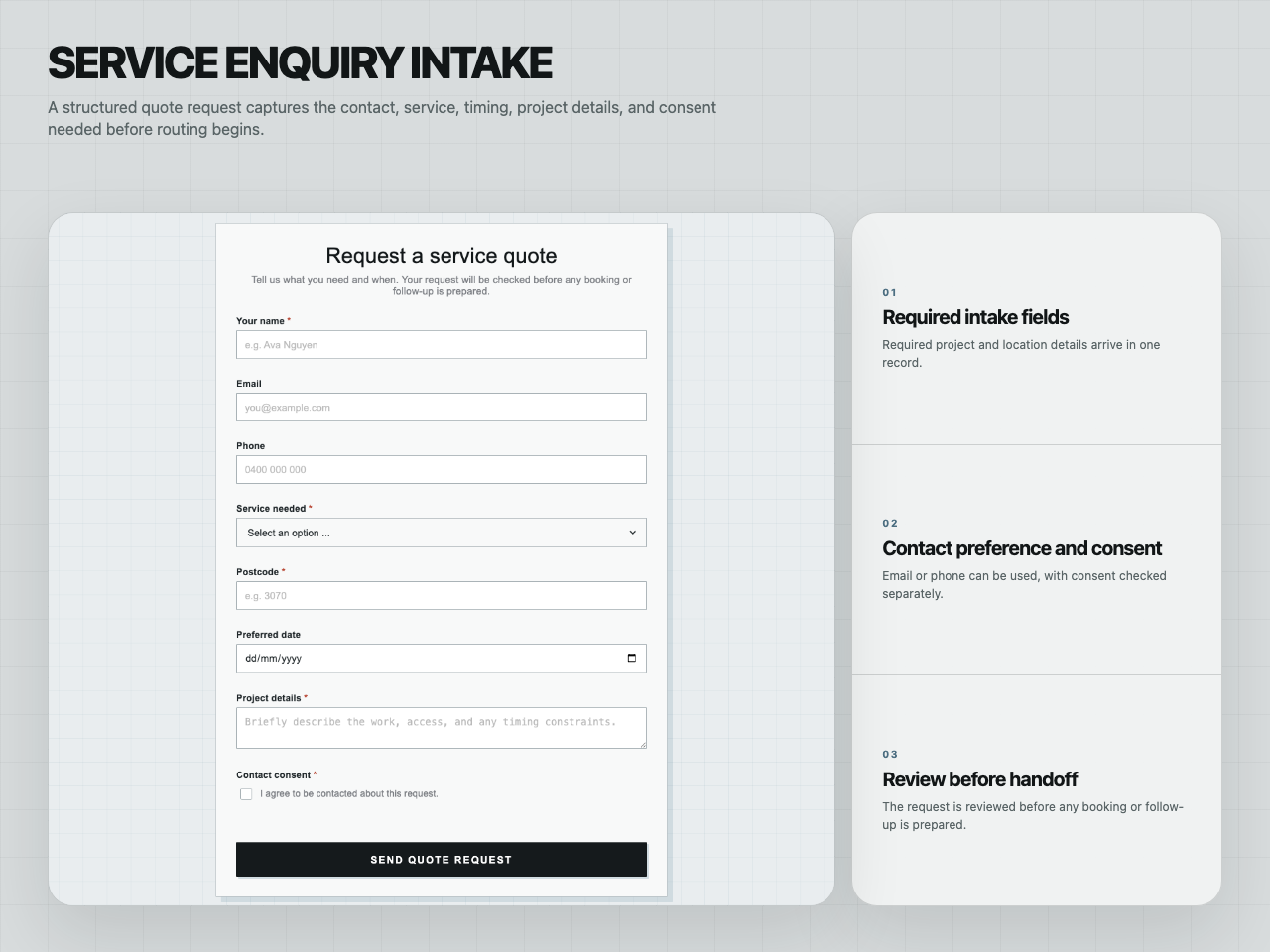 Structured service enquiry form implemented with the native n8n Form Trigger.